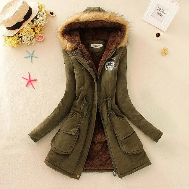 Thick Fleece Lined Plush Hooded Windproof Warm Down Outerwear Jackets Parka Coats for Women