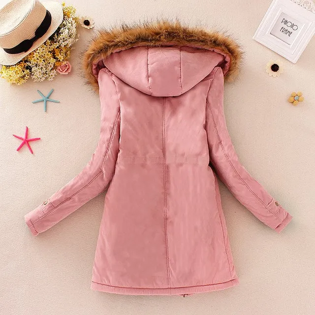 Thick Fleece Lined Plush Hooded Windproof Warm Down Outerwear Jackets Parka Coats for Women
