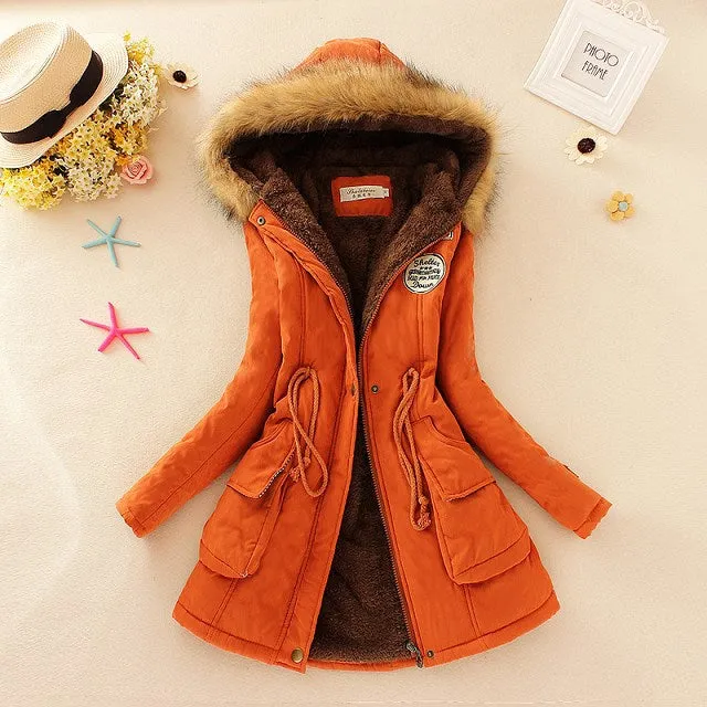Thick Fleece Lined Plush Hooded Windproof Warm Down Outerwear Jackets Parka Coats for Women