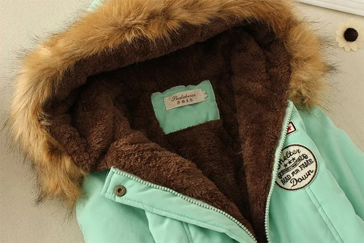 Thick Fleece Lined Plush Hooded Windproof Warm Down Outerwear Jackets Parka Coats for Women