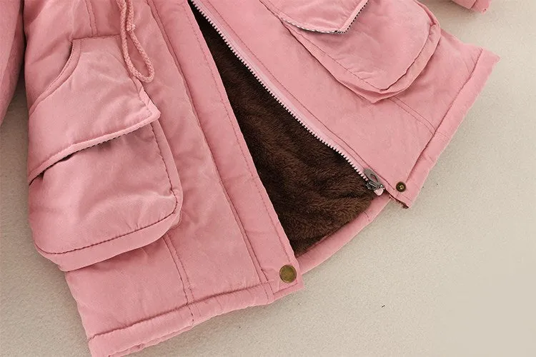 Thick Fleece Lined Plush Hooded Windproof Warm Down Outerwear Jackets Parka Coats for Women