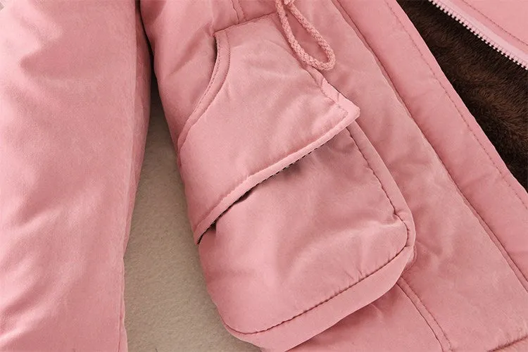 Thick Fleece Lined Plush Hooded Windproof Warm Down Outerwear Jackets Parka Coats for Women