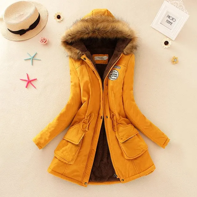 Thick Fleece Lined Plush Hooded Windproof Warm Down Outerwear Jackets Parka Coats for Women