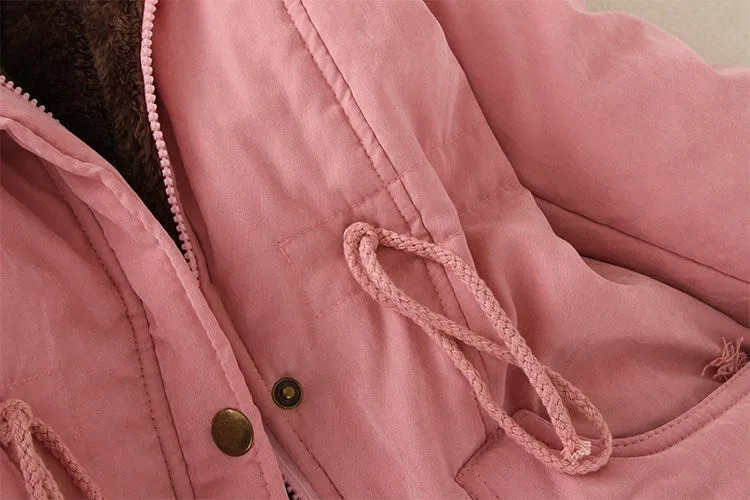 Thick Fleece Lined Plush Hooded Windproof Warm Down Outerwear Jackets Parka Coats for Women