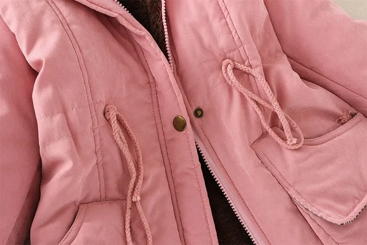 Thick Fleece Lined Plush Hooded Windproof Warm Down Outerwear Jackets Parka Coats for Women