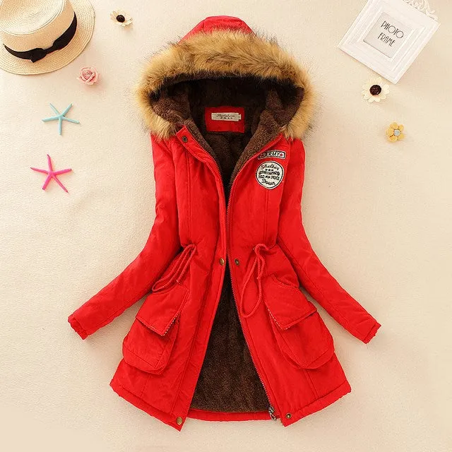 Thick Fleece Lined Plush Hooded Windproof Warm Down Outerwear Jackets Parka Coats for Women