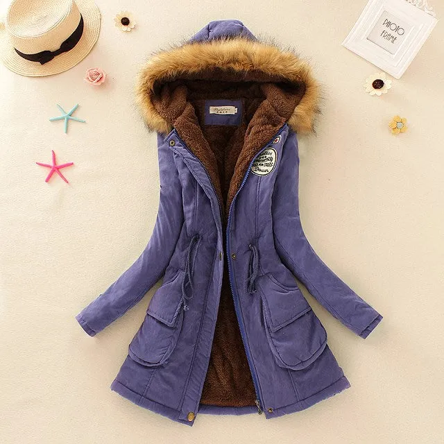 Thick Fleece Lined Plush Hooded Windproof Warm Down Outerwear Jackets Parka Coats for Women