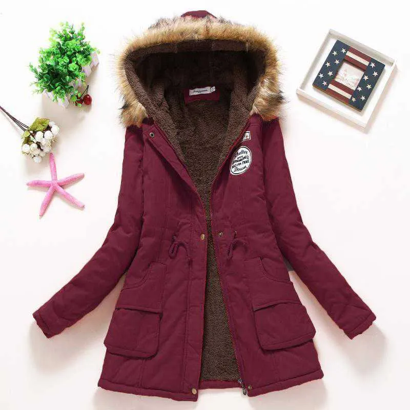 Thick Fleece Lined Plush Hooded Windproof Warm Down Outerwear Jackets Parka Coats for Women