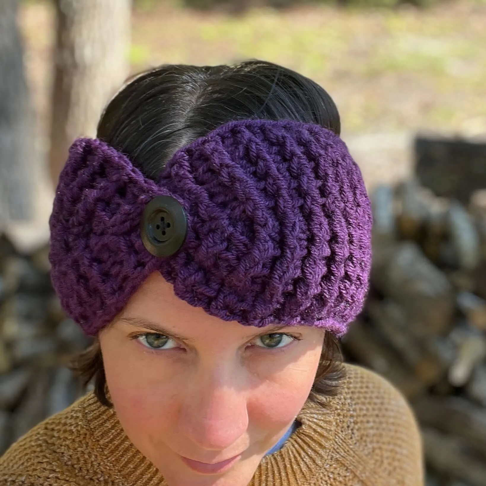 Winter Headband with Fleece Lining - Stripes in Brown and Blue