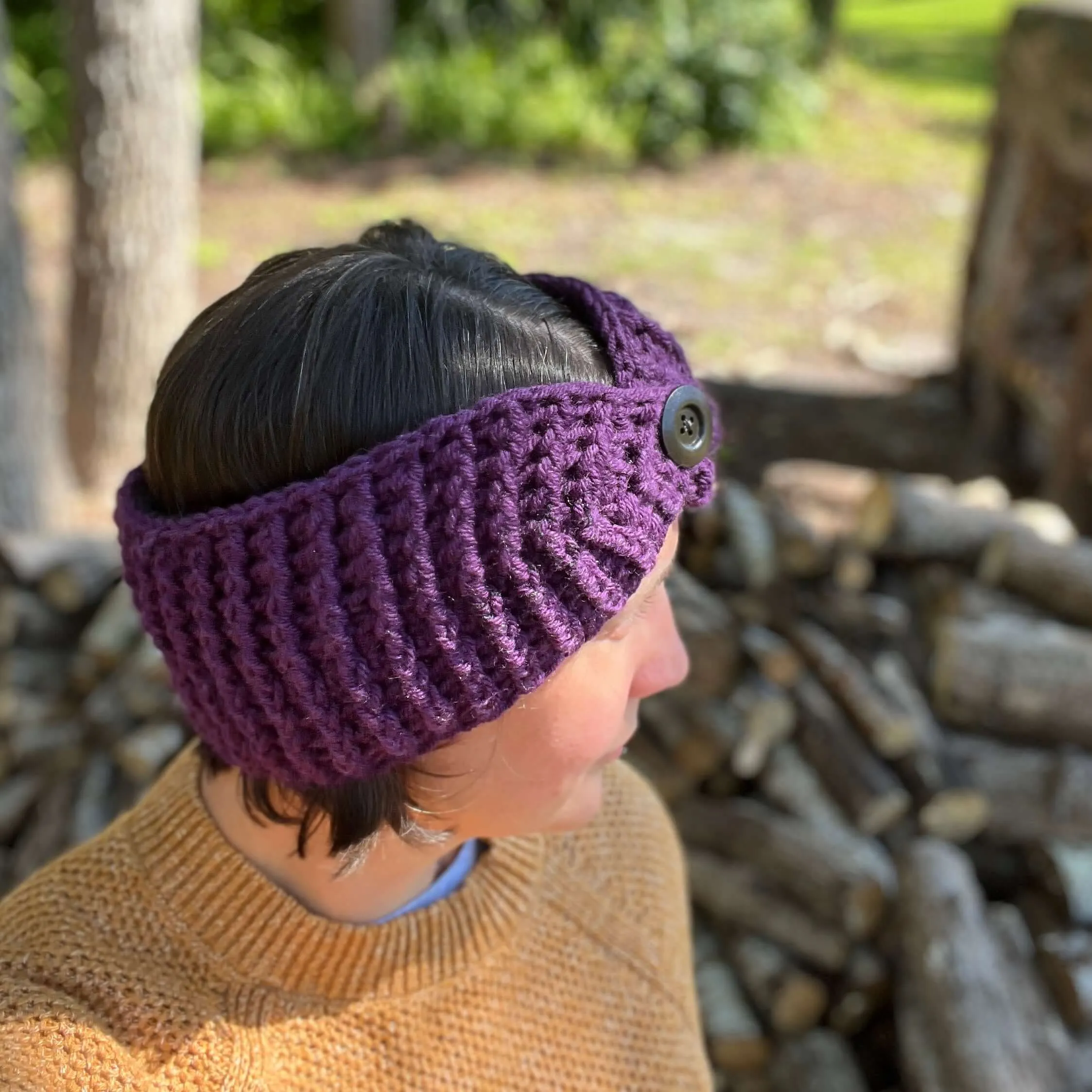 Winter Headband with Fleece Lining - Stripes in Brown and Blue