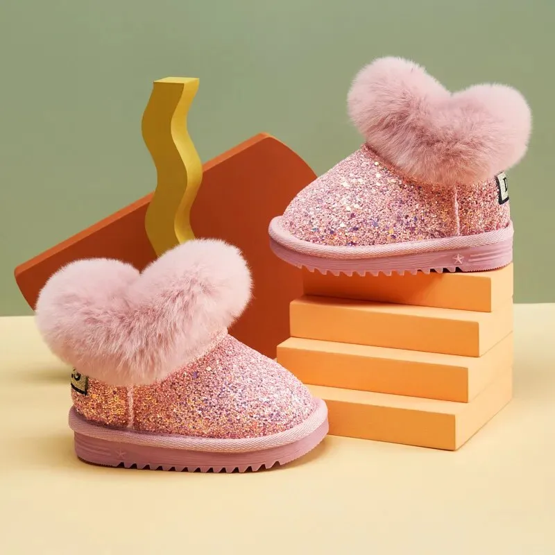 Winter Kids Fashion snow boots thick Child Genuine Leather