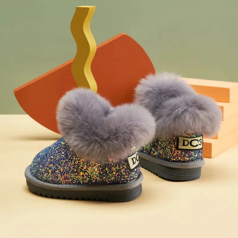 Winter Kids Fashion snow boots thick Child Genuine Leather