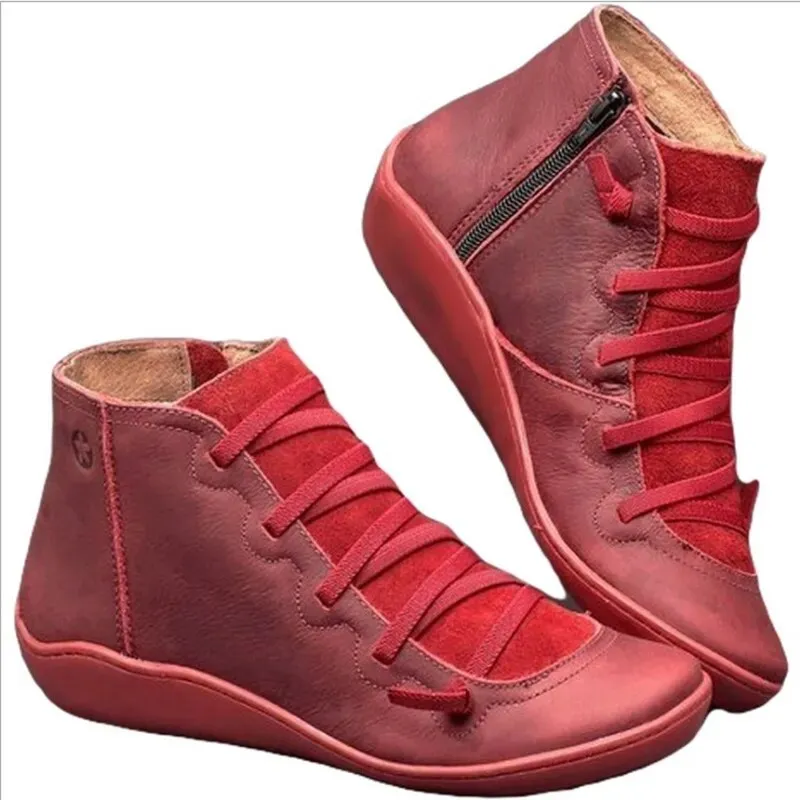 Women's Boots: Short Winter Lace-Up Leather Boots 2024