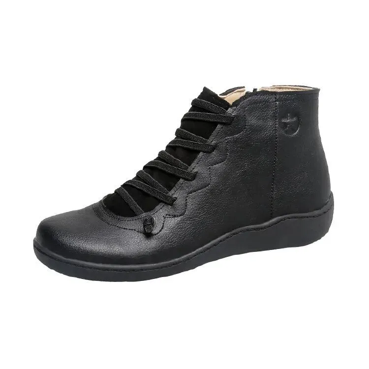 Women's Boots: Short Winter Lace-Up Leather Boots 2024