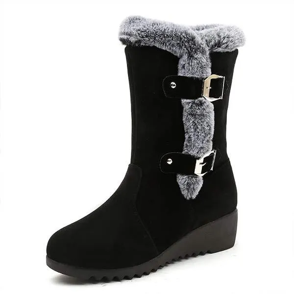 Women's High-Top Snow Boots with Wedge Heel and Belt Buckle 95160924C