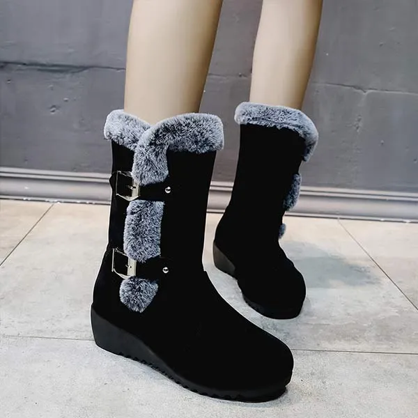 Women's High-Top Snow Boots with Wedge Heel and Belt Buckle 95160924C