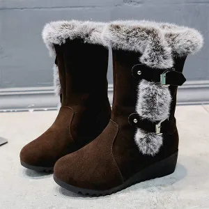Women's High-Top Snow Boots with Wedge Heel and Belt Buckle 95160924C