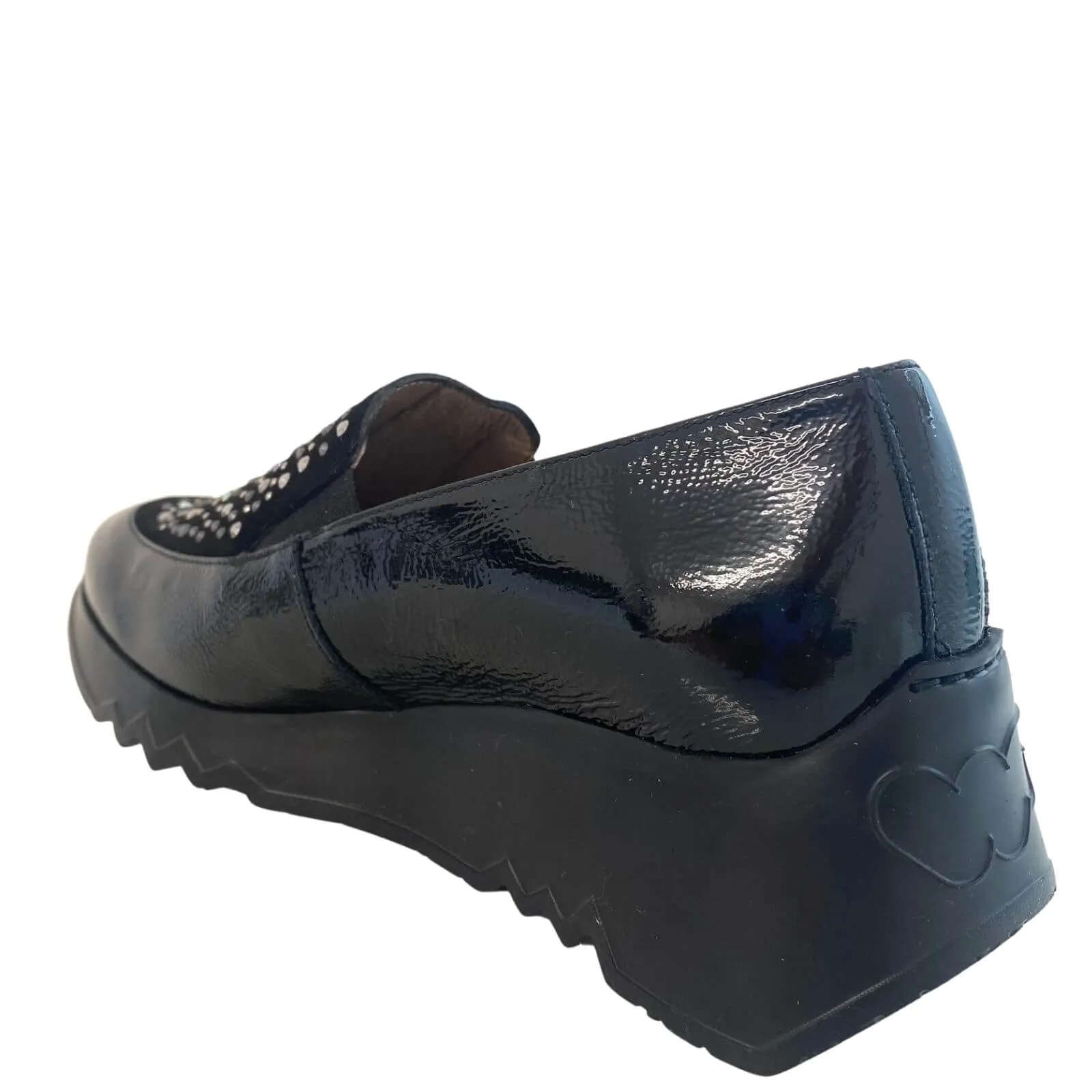 Wonders Black Patent Leather Sparkly Slip On Shoes