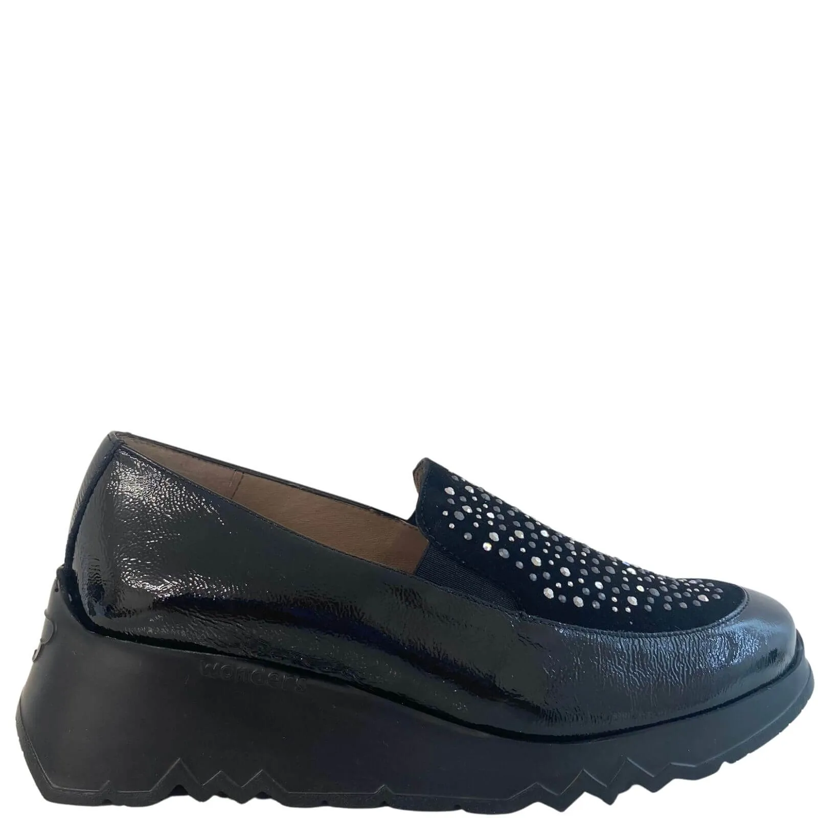 Wonders Black Patent Leather Sparkly Slip On Shoes