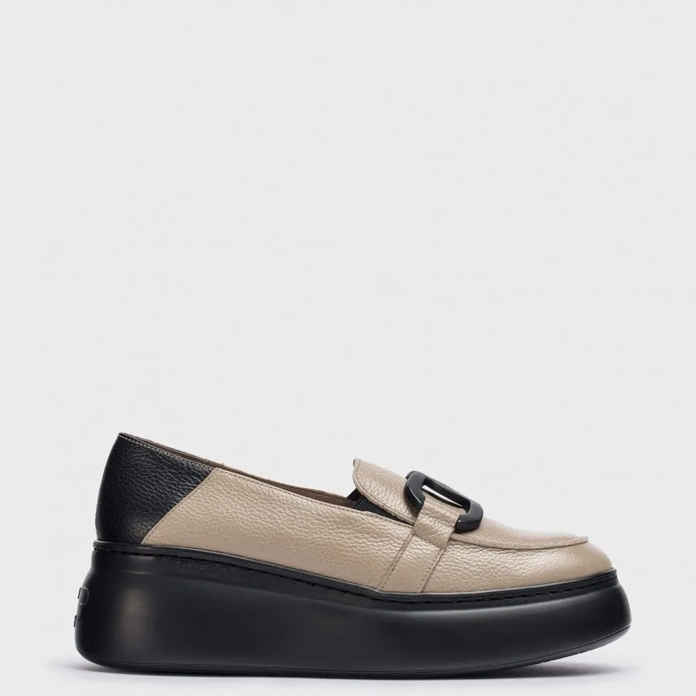 Wonders Taupe Leather Slip On Wedge Shoes