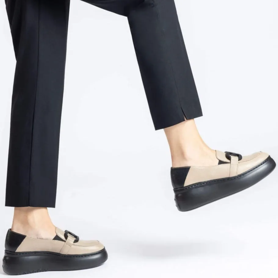 Wonders Taupe Leather Slip On Wedge Shoes