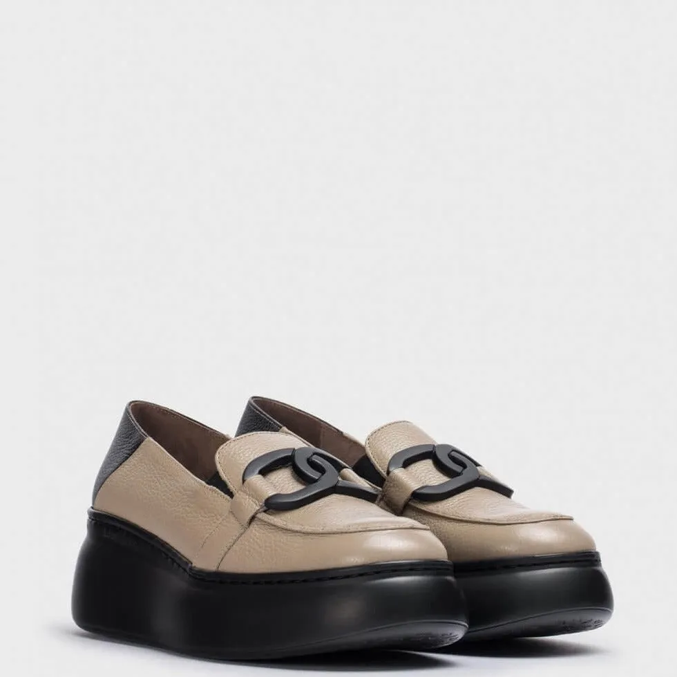 Wonders Taupe Leather Slip On Wedge Shoes