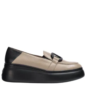 Wonders Taupe Leather Slip On Wedge Shoes