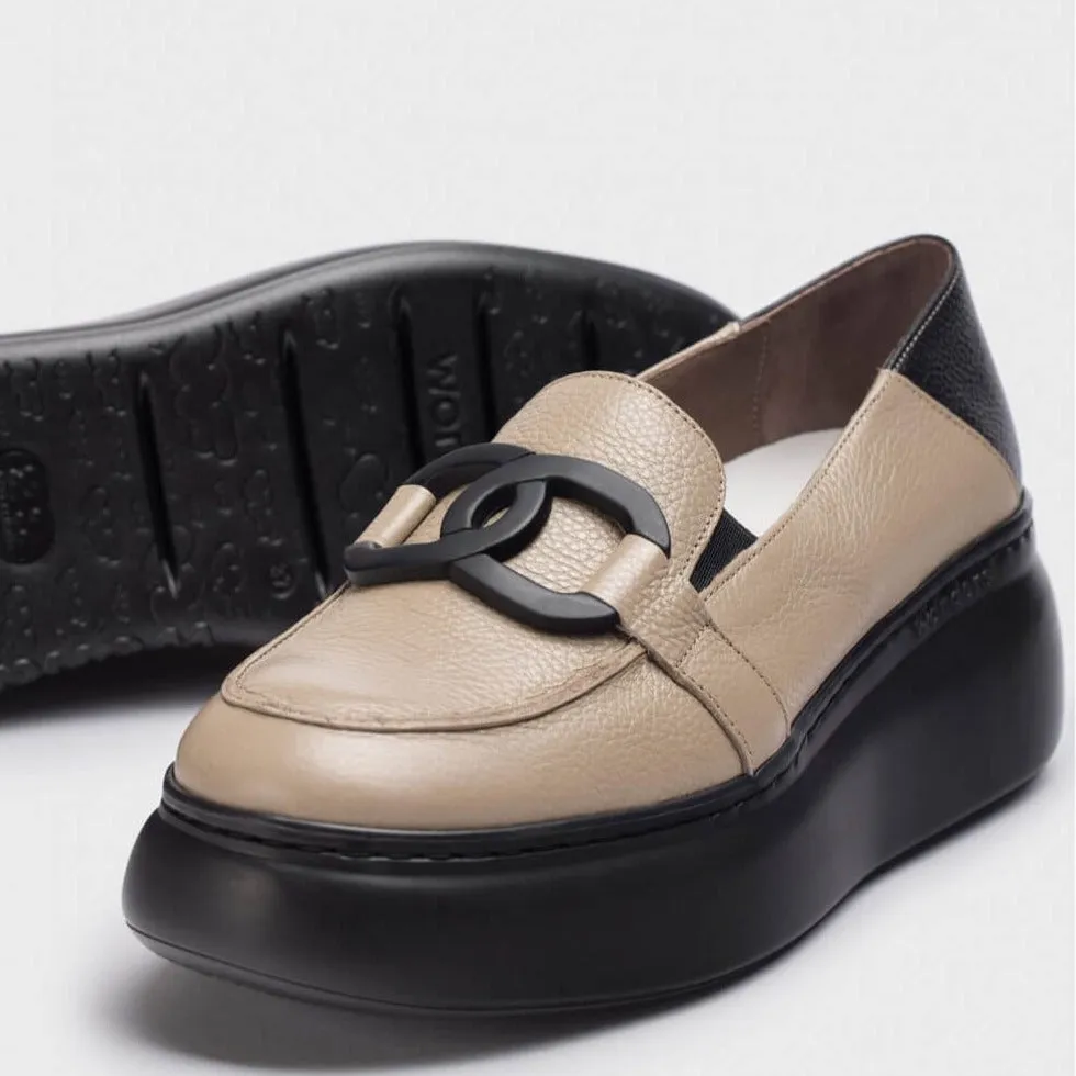 Wonders Taupe Leather Slip On Wedge Shoes