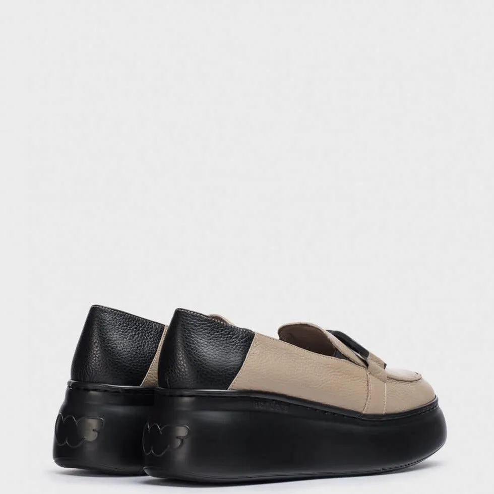 Wonders Taupe Leather Slip On Wedge Shoes